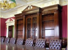 Sustainable Mahogany (sapele) bookcase with glazed central doors
